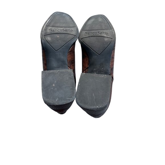 Franco Sarto Nico Brown Faux Snake Leather Ankle Booties Side Zipper Size 8 - Picture 6 of 8